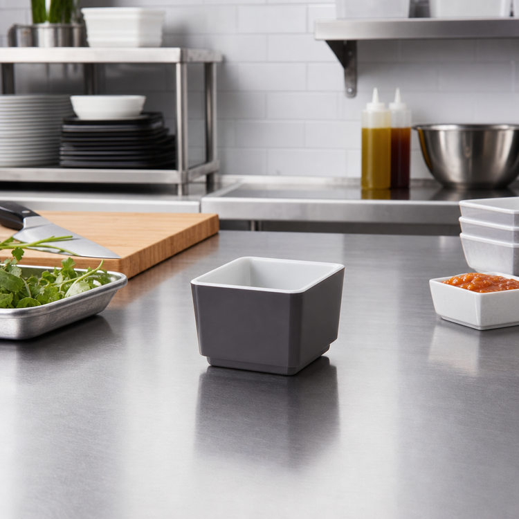 Product image #2 for American Metalcraft 2 oz Square BPA-Free Melamine Sauce Cup, Mocha