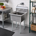 Thumbnail image #2 for Omcan USA 1-Compartment Pot Sink with Backsplash, 20 x 20 x 12 Inch Bowl, Stainless Steel, Galvanized Legs