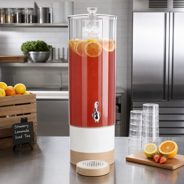 Product image #2 for Cal-Mil Blonde Round 3 Gallon Polycarbonate Beverage Dispenser with Ice Chamber and Drip Tray
