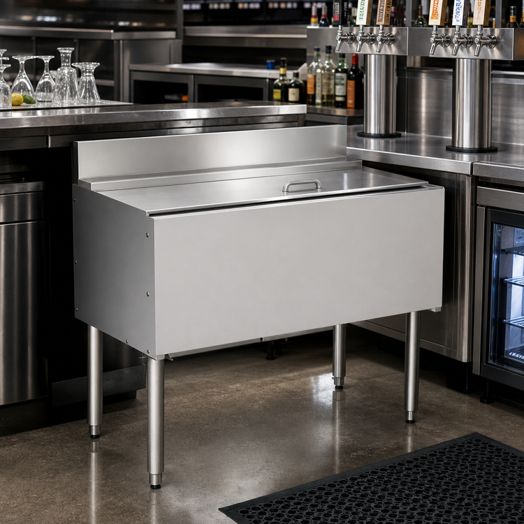 Product image #2 for Silver Series Insulated Bar Ice Bin with Full Sliding Cover, 36 Inch W x 12 Inch Deep