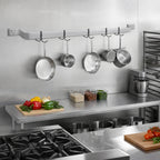 Thumbnail image #2 for Eagle Group SBPR-96-A 96-Inch Aluminum Single-Bar Wall-Mount Pot Rack with 8 Stainless Steel Double-Prong Hooks