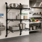 Thumbnail image #2 for Quantum WC54-CB2142BK Wall-Mounted Cantilever Shelving Starter Unit with 3 Wire Shelves, Black Epoxy Antimicrobial Finish