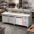 Thumbnail image #3 for Arctic Air APP94R 94-Inch Three-Section Refrigerated Pizza Prep Table with Cutting Board, Stainless Steel, Self-Contained Refrigeration