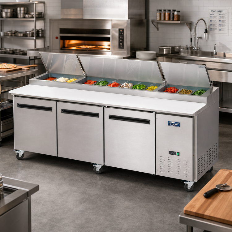 Product image #3 for Arctic Air 94-Inch Three-Section Refrigerated Pizza Prep Table with Cutting Board