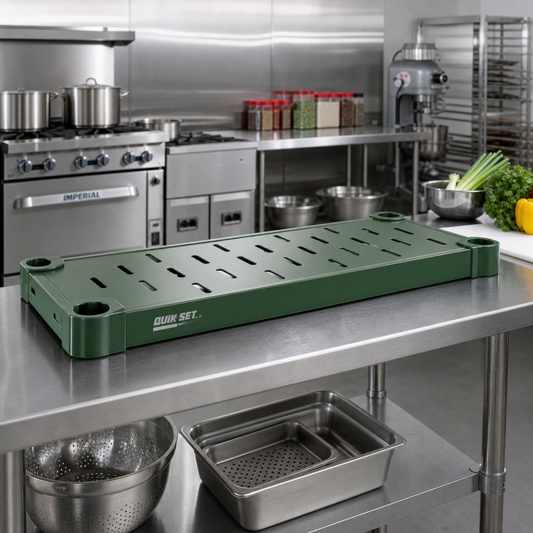 Product image #2 for Quik-Set 48 Inch x 18 Inch Louvered Solid Shelf, 14 Gauge Galvanized Steel, Green Epoxy Finish