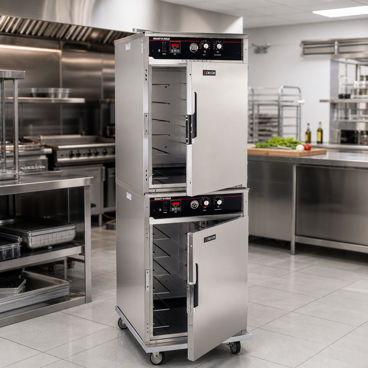 Product image #2 for Cres Cor Roast-N-Hold Mobile Stacked Half-Size Electric Convection Cook and Hold Oven, 2-Compartment