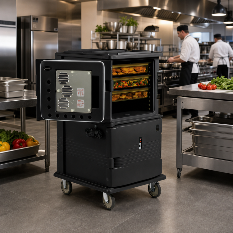 Product image #3 for Cambro Ultra Camcart H-Series Electric Heated Food Pan Carrier, Front Loading, 16 Full-Size GN 1/1 Pan Capacity, 110V, Black