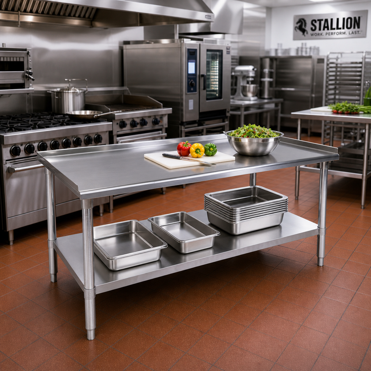 Product image #2 for Stallion 48 Inch x 30 Inch Equipment Stand with 18/430 Stainless Steel Top and Adjustable Undershelf