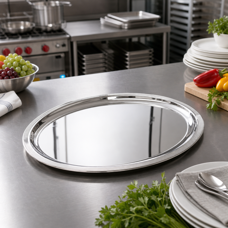 Product image #2 for Elegant Reflections™ Oval Serving Tray, 21-3/4 x 16 Inch, 18/8 Stainless Steel, Mirror Finish