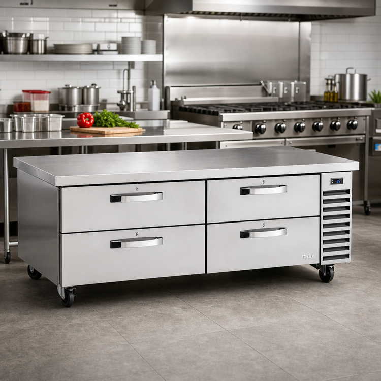 Product image #2 for True 84-Inch Wide Refrigerated Chef Base with 4 Locking Drawers, Stainless Steel