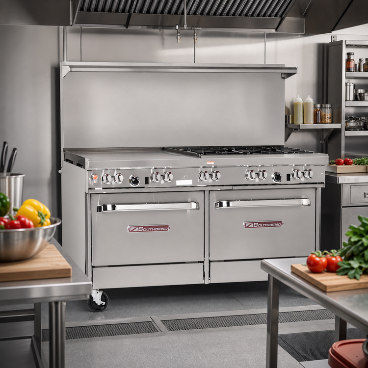 Product image #2 for Southbend Ultimate 60-Inch Gas Restaurant Range with Open Burners, 48-Inch Griddle, Standard Oven and Cabinet Base