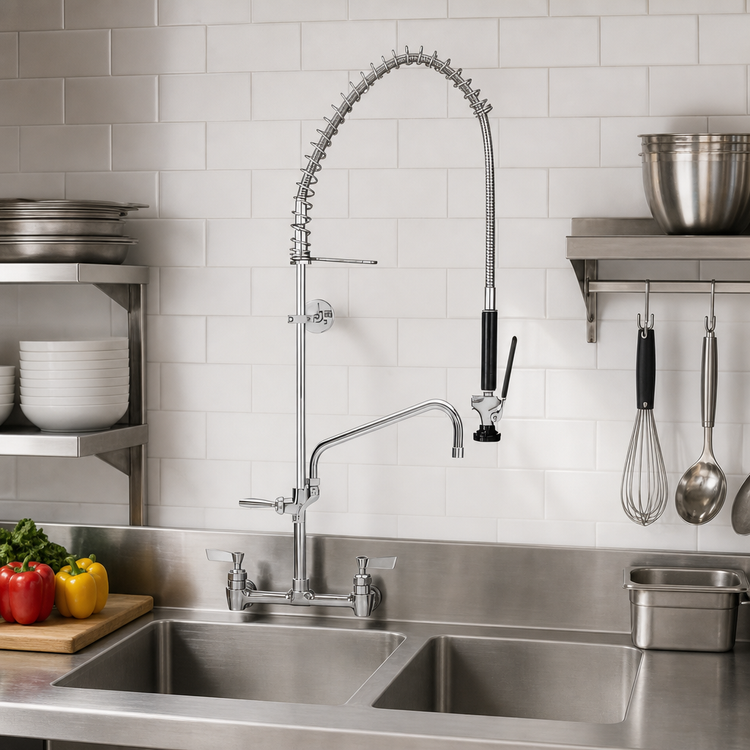 Product image #2 for Fisher Stainless Steel Spring Pre-Rinse Add-On Faucet with 6-Inch Swing Spout, 8-Inch Backsplash Mount