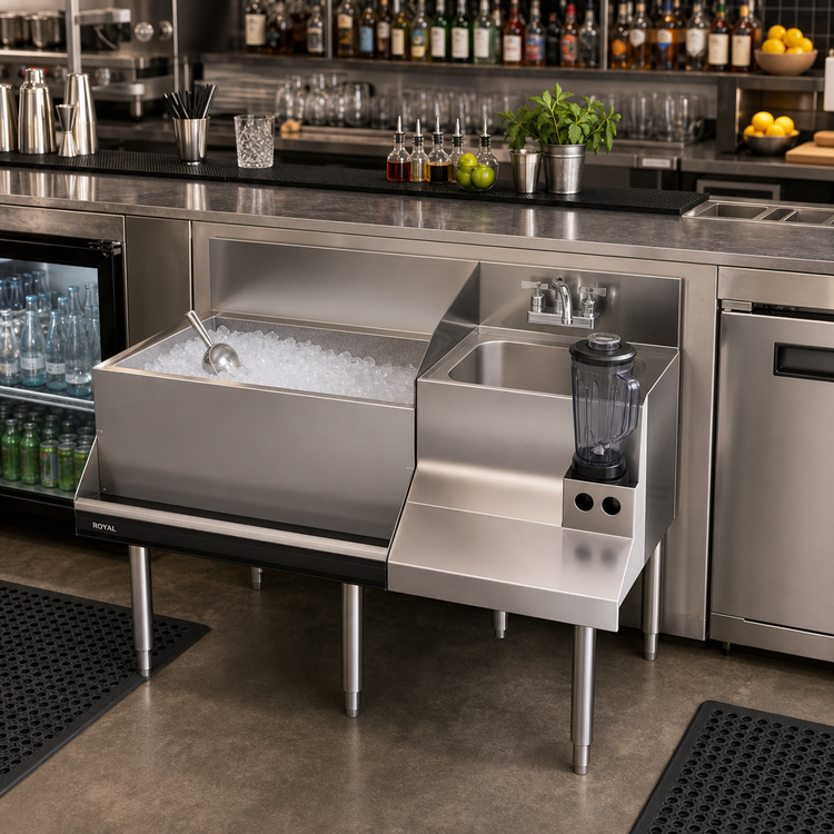 Product image #3 for Royal Series 42-Inch Left Ice Bin Underbar Cocktail Station with Blender Sink and 10-Circuit Cold Plate