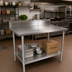 Thumbnail image #2 for John Boos Stallion 84 x 30 Inch Stainless Steel Top Work Table with 5 Inch Backsplash and Galvanized Undershelf