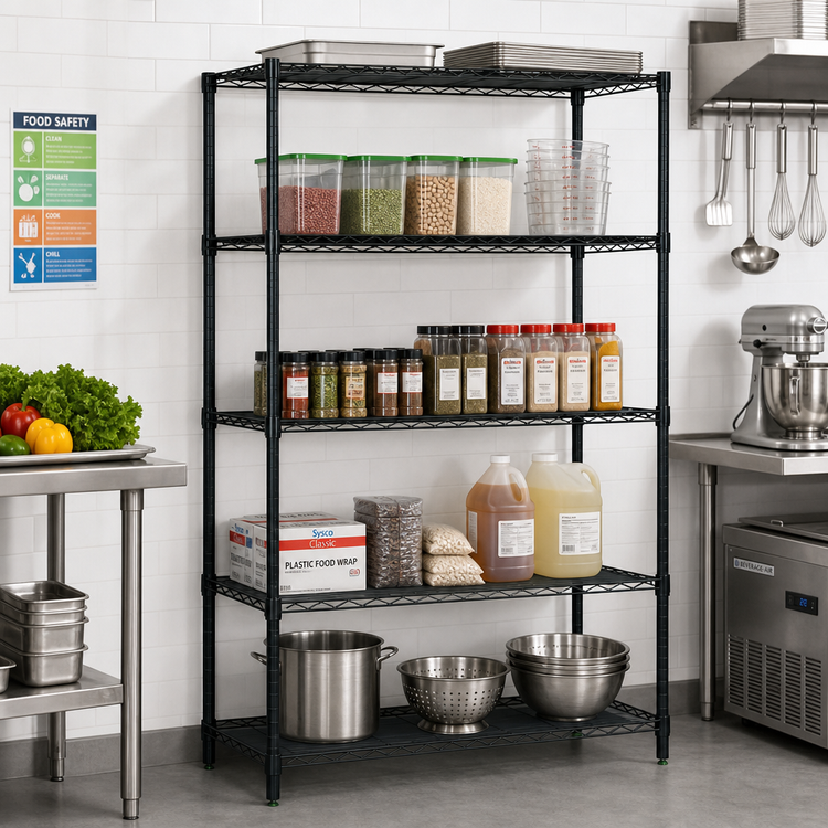 Product image #2 for Quantum 48 Inches W x 12 Inches D x 74 Inches H Black Epoxy Antimicrobial Wire Shelving Starter Kit
