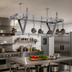 Thumbnail image #2 for Eagle Group Ceiling-Mounted Triple-Bar Stainless Steel Pot Rack with 12 Hooks