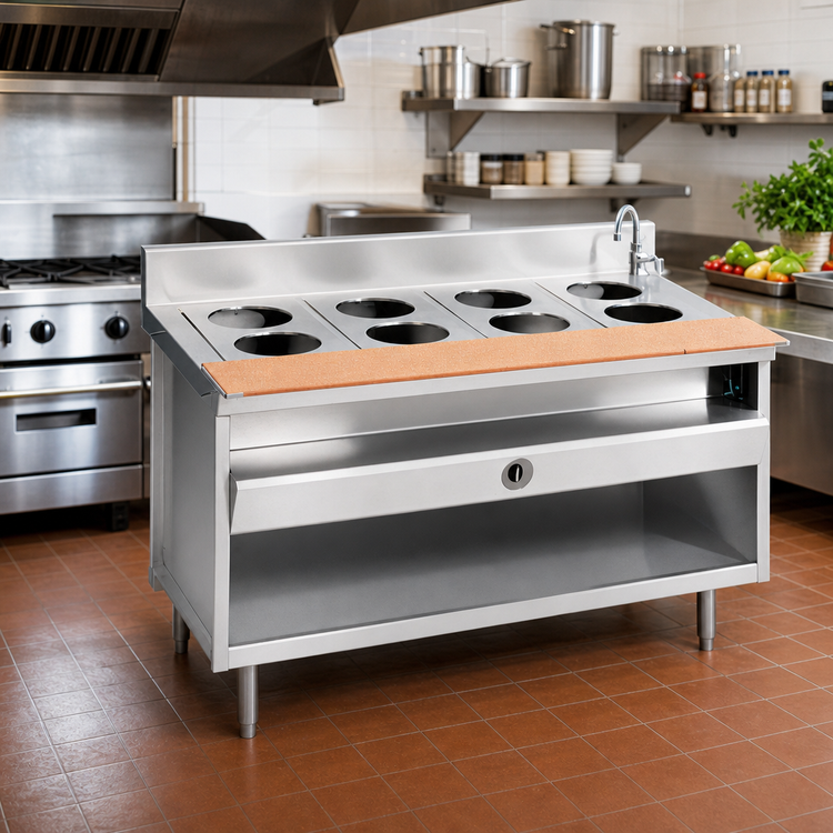 Product image #2 for La Rosa Gas Hot Food Table with Cabinet Base, 4 Wells, Water Bath, 60 x 32 Inches, 44,000 BTU