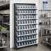 Thumbnail image #2 for Quantum Sloped Single-Sided Steel Pick Rack with 8 Shelves and 64 Clear Bins