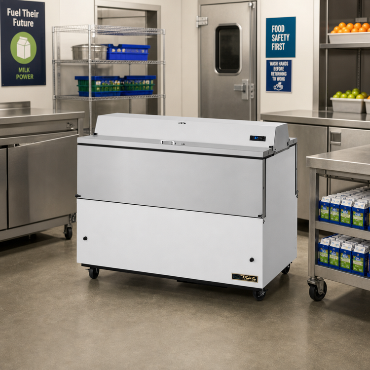 Product image #2 for True Dual-Sided Mobile School Milk Cooler Cart, 16-Crate Capacity, White/Stainless Steel