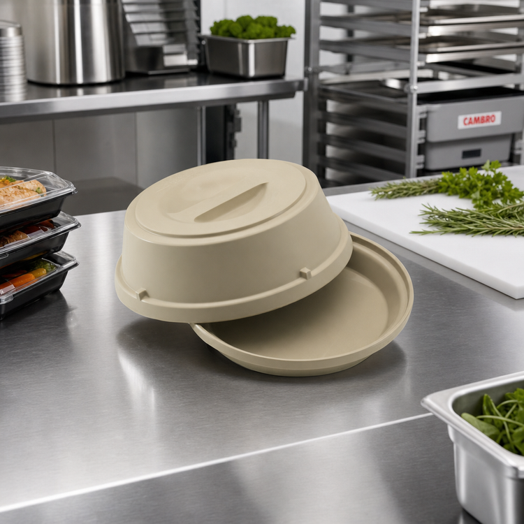 Product image #3 for Cambro Heat Keeper 9-Inch Polycarbonate Meal Delivery Base & Cover, Antique White