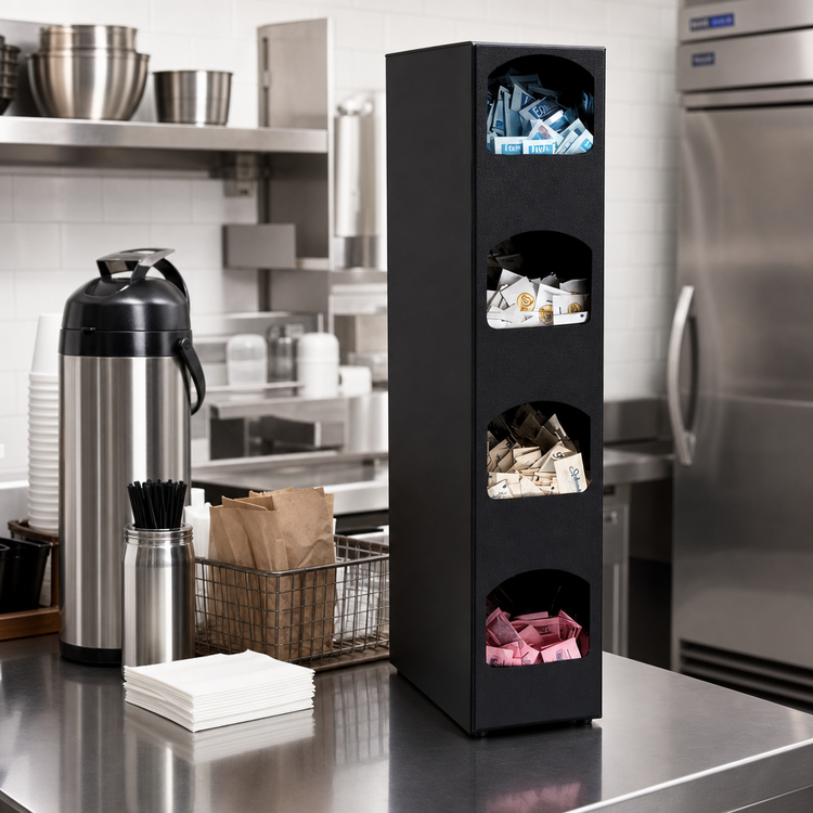 Product image #2 for Dispense-Rite 4-Section Packeted Condiment Organizer, Black Polystyrene, Countertop