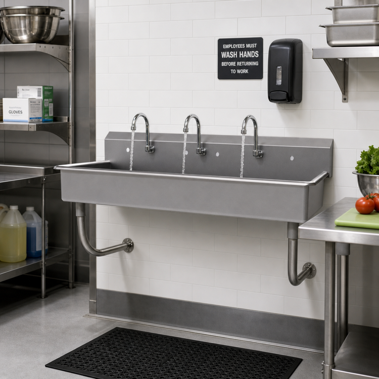 Product image #2 for Advance Tabco 60-Inch Wall-Mounted Multiwash ADA Hand Sink with 3 Gooseneck Faucets