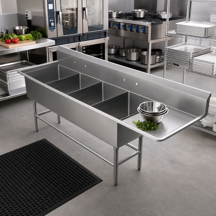 Product image #2 for John Boos Pro-Bowl 4-Compartment Stainless Steel Sink with 36-Inch Right Drainboard, 30" x 24" x 14" Bowls