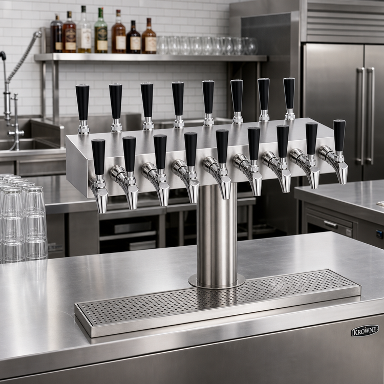Product image #2 for Krowne Double-Sided T-Head Glycol-Cooled Beer Tower, 16 Faucets, 24-Inch Overall Length
