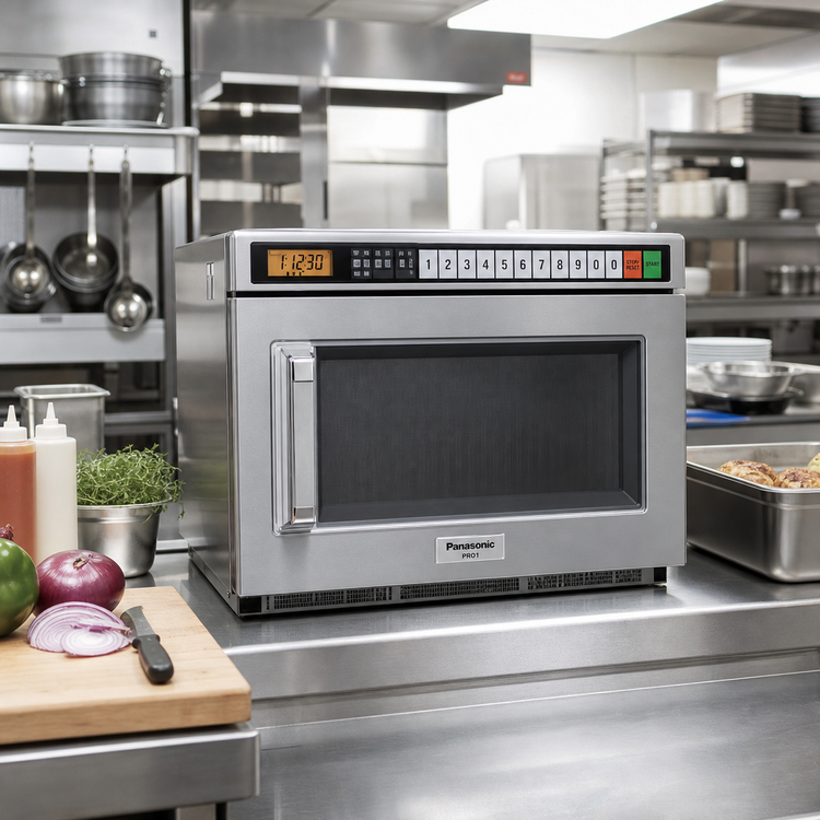 Product image #2 for Panasonic PRO1 Heavy-Duty Countertop Commercial Microwave Oven, 0.6 Cu. Ft., 2100 Watts, Left-Hinged Door