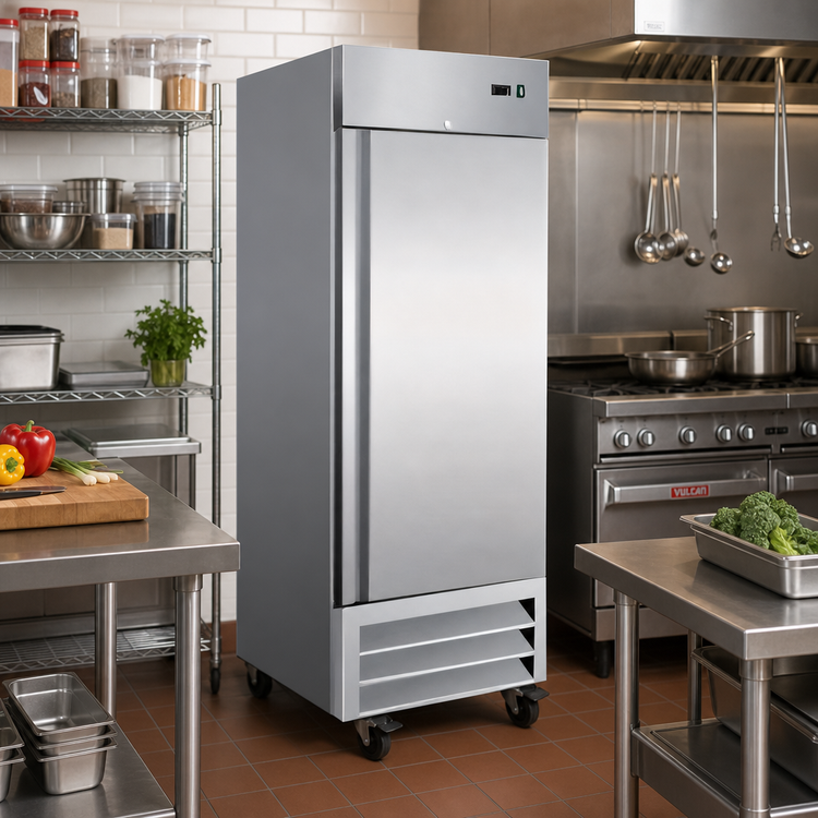 Product image #2 for Serv-Ware 19 Cu. Ft. Single-Door Reach-In Freezer, Stainless Steel, Bottom-Mounted Self-Contained