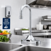 Thumbnail image #2 for ChekPoint Electronic Touchless Deck-Mount Faucet with 4-Inch Centers, 4-1/8-Inch Gooseneck Spout, and 0.5 GPM Spray Device