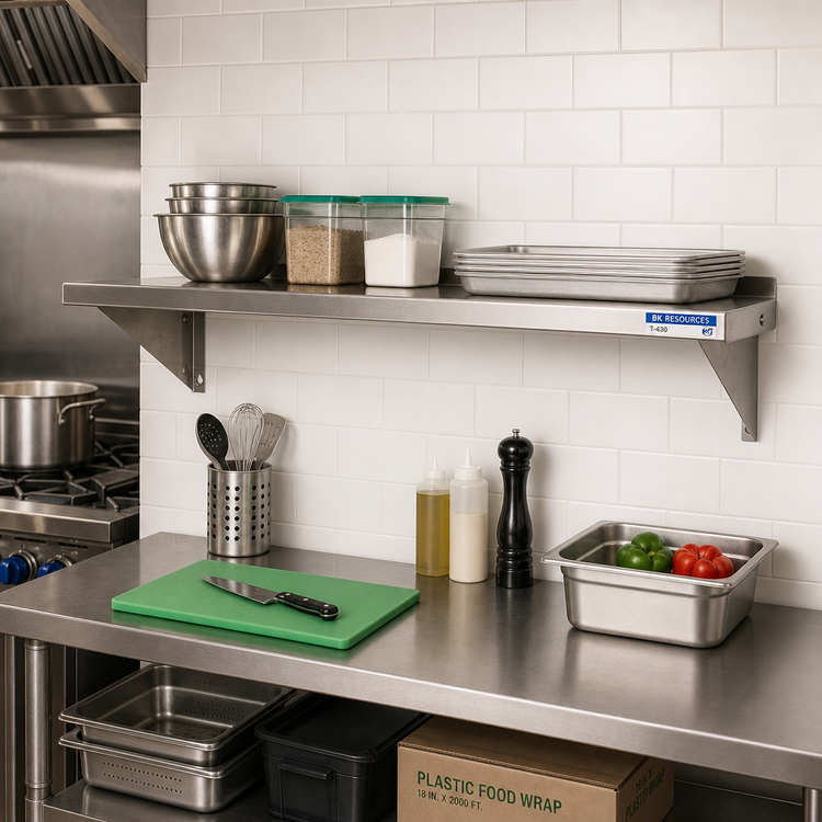 Product image #2 for BK Resources T-430 Economy Wall-Mounted Stainless Steel Shelf, 48 x 12 Inches
