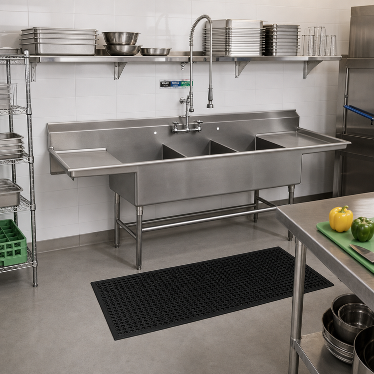 Product image #2 for Spec-Master FFN2790-3-24-14/3 Three Compartment Flush Front Stainless Steel Commercial Sink with 24 Inch Drainboards