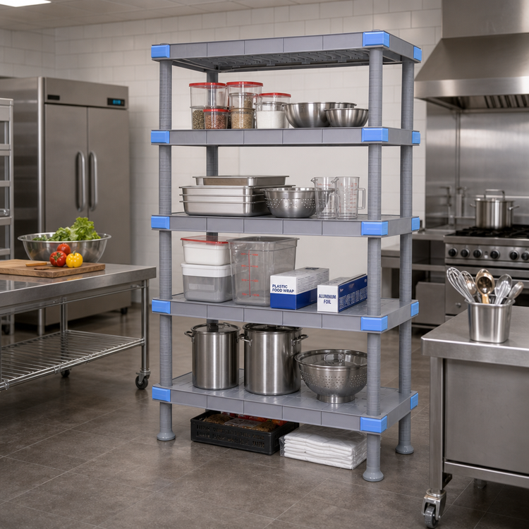Product image #2 for Millenia 72-Inch W x 21-Inch D x 86-Inch H 5-Shelf Solid Polymer Stationary Starter Shelving Unit, Gray