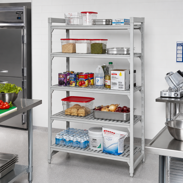 Product image #3 for Cambro Camshelving Premium 5-Tier Stationary Vented Polymer Shelving Starter Unit, 18 x 30 x 84 Inches, Speckled Gray