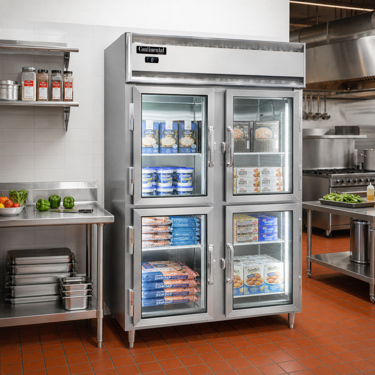 Product image #2 for Continental Refrigerator D2FNSAGDHD Designer Line Two-Section Standard Depth Display Reach-In Freezer with Half-Height Glass Doors