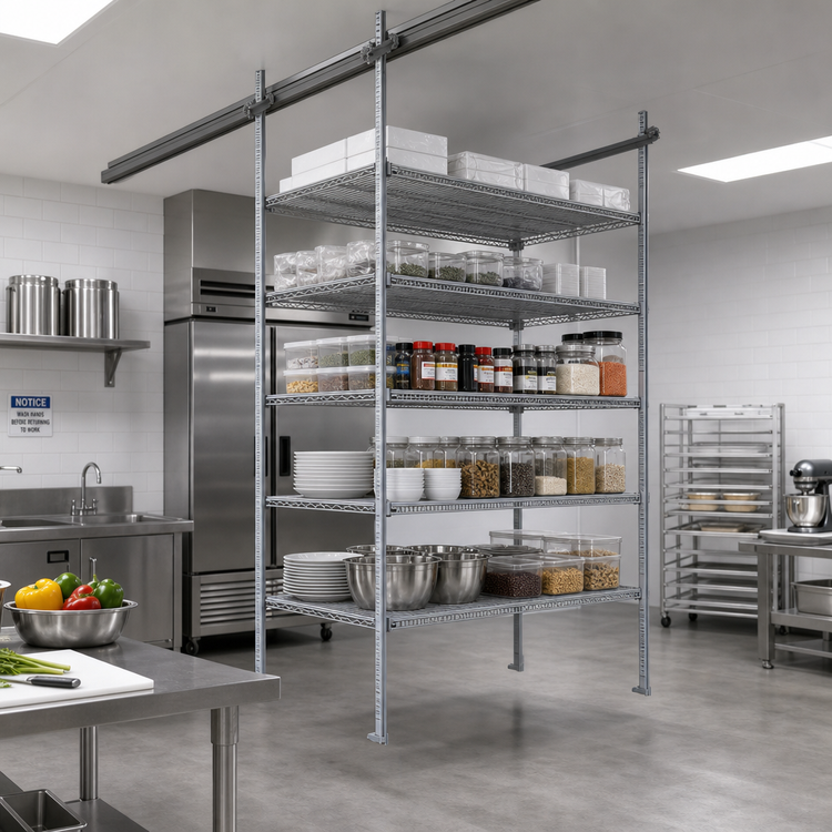 Product image #2 for Quantum 24-Inch Gray Epoxy Antimicrobial Overhead Track Shelving Intermediate Kit
