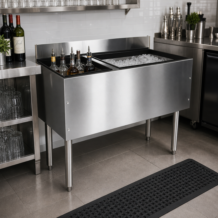 Product image #2 for CHOICE 42-Inch Underbar Combo Ice Bin/Cocktail Unit with Left 6-Bottle Storage