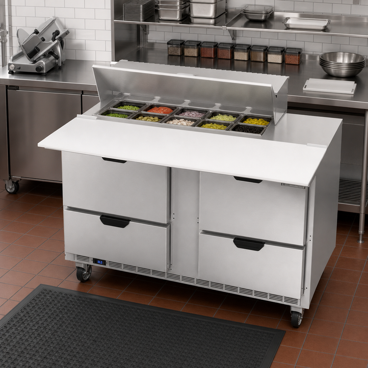 Product image #3 for 60-Inch Two-Section 16 Cu. Ft. Sandwich Top Refrigerated Counter with 4 Drawers and 10-Pan Top