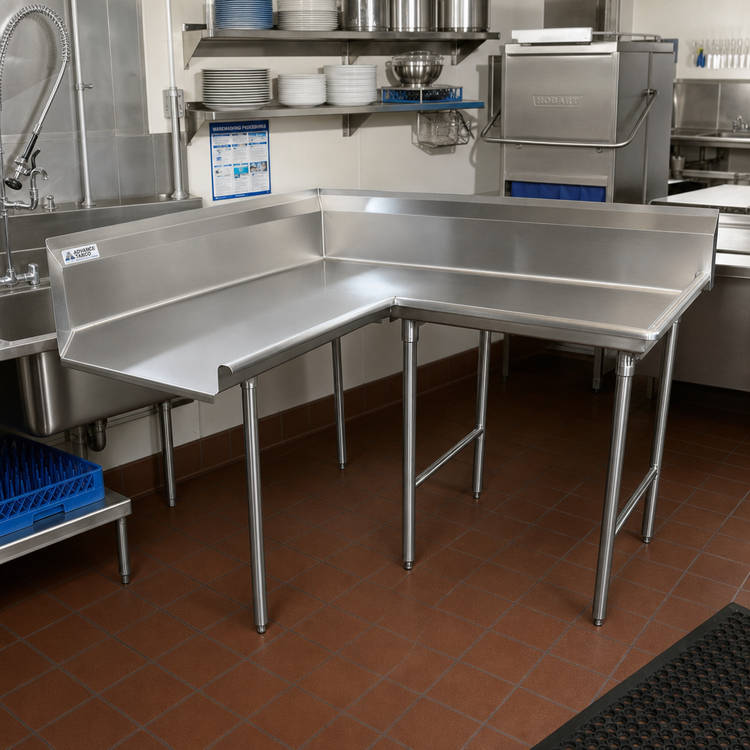 Product image #2 for Advance Tabco Korner Clean DTC-K70-108R Right-Hand L-Shaped Corner Clean Dishtable, 107 Inch, 16 Gauge 304 Stainless Steel