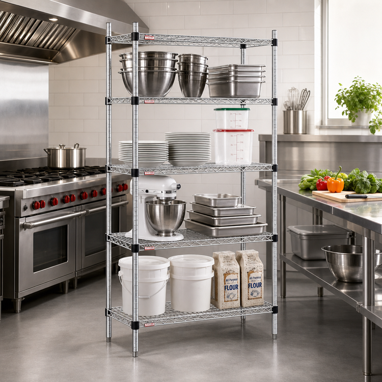 Product image #2 for EAGLEbrite Quad-Adjust 4-Tier Stationary Wire Shelving Starter Unit, 36"W x 18"D x 74"H, Zinc Finish
