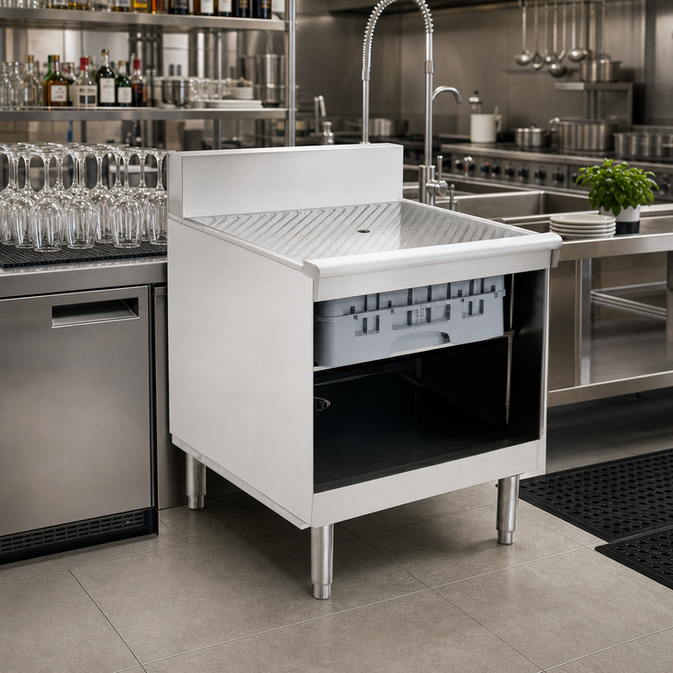 Product image #2 for Eagle 1800 Series 18-Inch Underbar Glass Rack Storage Unit with Recessed Worktop and Open Front Cabinet Base