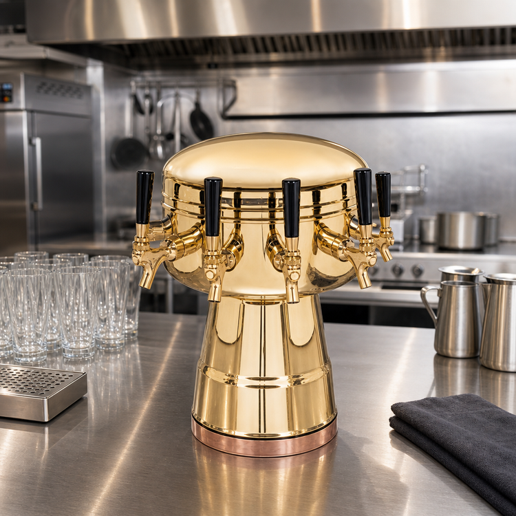 Product image #2 for Micro Matic Mushroom Countertop Air-Cooled 6-Faucet Polished Brass Draft Beer Tower