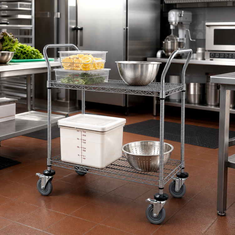 Product image #2 for Quantum 48-Inch x 18-Inch Gray Epoxy Antimicrobial 2-Shelf Wire Utility Cart