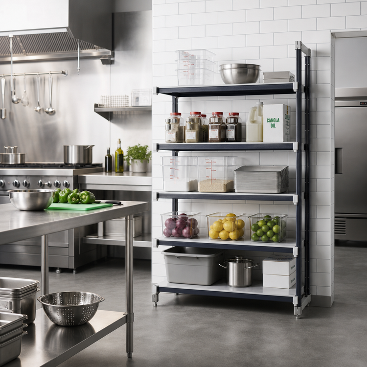Product image #2 for Cambro Camshelving Elements XTRA 21-Inch Deep x 24-Inch Wide x 84-Inch High 5-Shelf Stationary Add-On Polymer Shelving Unit, Vented & Solid, Speckled Gray