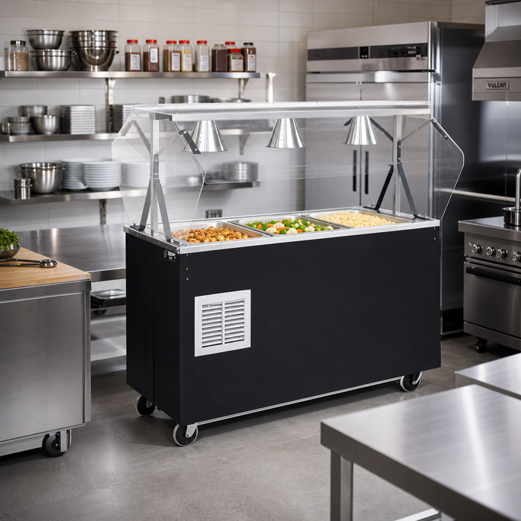 Product image #2 for Vollrath 2-Series Affordable Portable Refrigerated Cold Food Pan Buffet Station with Breath Guard, 3-Pan, 120V