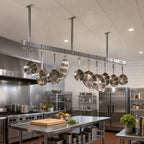 Thumbnail image #2 for John Boos PRS7-C Ceiling-Mounted Single-Bar Stainless Steel Pot Rack with 12 Double Hooks, 139-1/4"W x 48"H