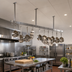 Thumbnail image #2 for John Boos Ceiling-Mounted Single-Bar Stainless Steel Pot Rack with 12 Double Hooks, 139-1/4 Inches W x 48 Inches H