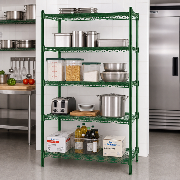 Product image #2 for Steel Works Stainless Heavy Duty 4-Tier Green Epoxy Wire Shelving Unit, 30 x 21 x 74 Inches
