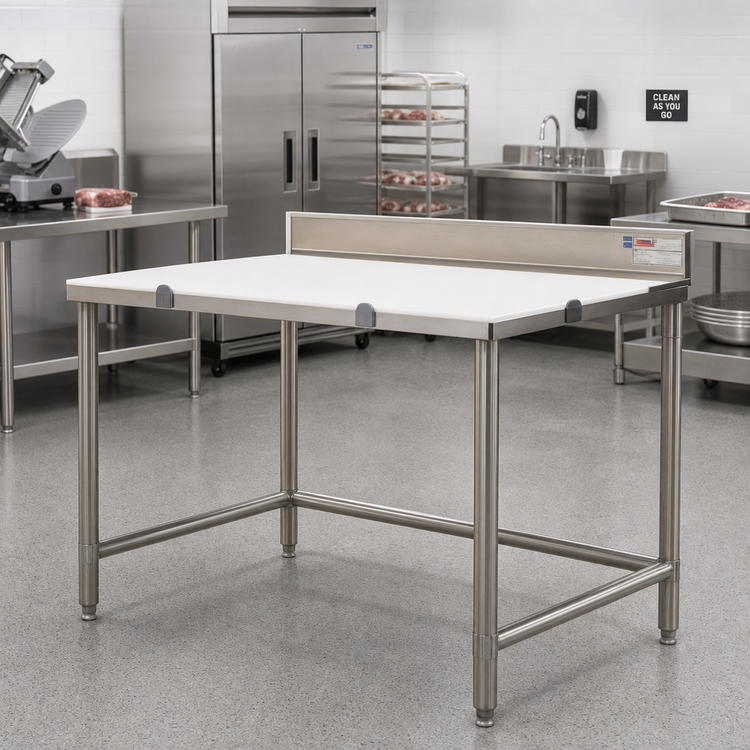 Product image #2 for 120-Inch Boning Table with Poly Top, Stainless Steel Tubular Base, and Removable Polymer Boards
